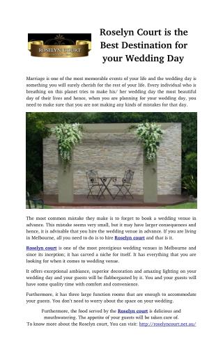 Roselyn Court is the Best Destination for your Wedding Day