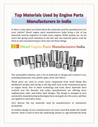 Top Materials Used by engine Parts Manufacturers in India