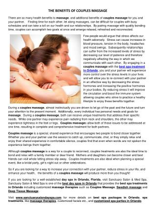 THE BENEFITS OF COUPLES MASSAGE