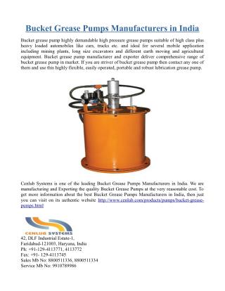 Bucket Grease Pumps Manufacturers in India
