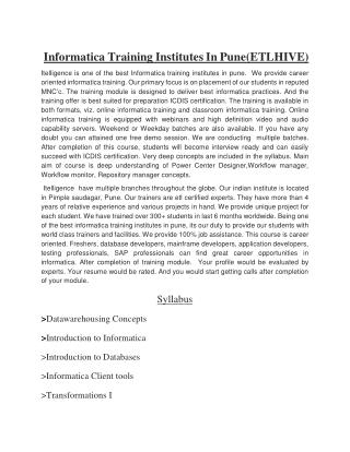 Informatica training in pune (ETLhive)