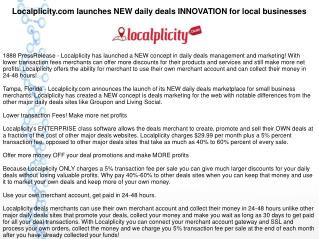 Localplicity.com launches NEW daily deals INNOVATION for local businesses