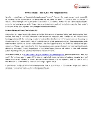 Orthodontists: Their Duties And Responsibilities