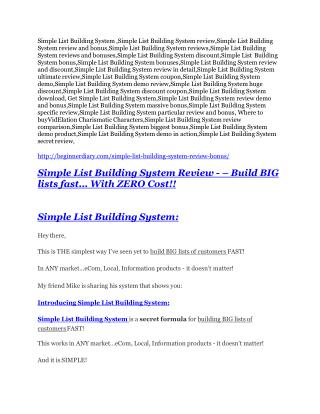 Simple List Building System Review – (Truth) of Simple List Building System and Bonus