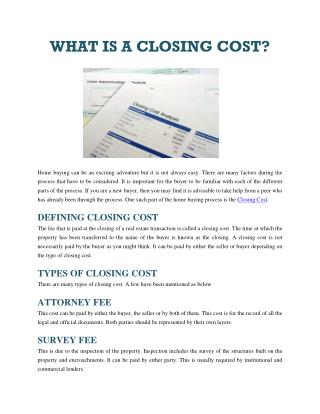 WHAT IS A CLOSING COST?