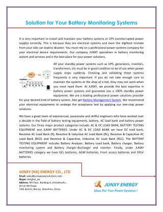 Solution for Your Battery Monitoring Systems