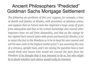 Ancient Philosophers “Predicted” Goldman Sachs Mortgage Settlement