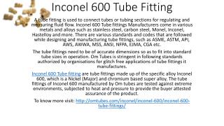 Inconel 600 Tube Fitting