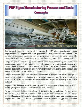 FRP Pipes Manufacturing Process and Basic Concepts