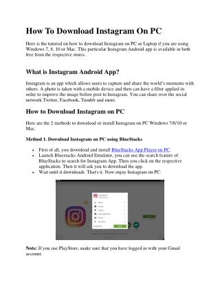 Step by step Instagram download for PC Windows 7, 8, 10 or Mac