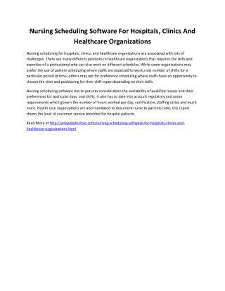 Nursing Scheduling Software For Hospitals, Clinics And Healthcare Organizations