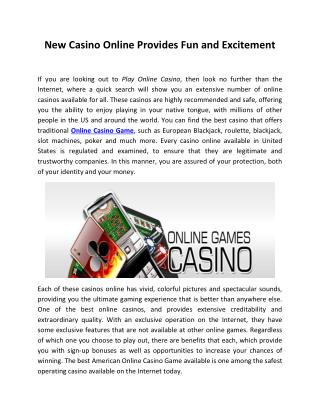 New Casino Online Provides Fun and Excitement