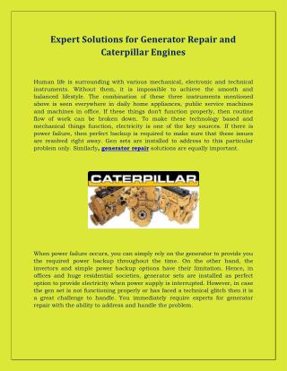 Expert Solutions for Generator Repair and Caterpillar Engines