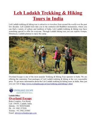 Leh Ladakh Trekking & Hiking Tours in India