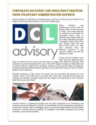 Corporate Recovery and Insolvency Services From Voluntary Administration Experts