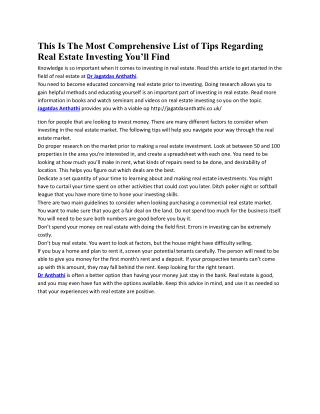 Best Real Estate Investing Tips at Jagatdas Anthathi