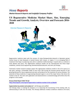 US Regenerative Medicine Market Insights, Analysis and Forecasts 2016-2020: Hexa Reports