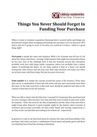 Things You Never Should Forget In Funding Your Purchase