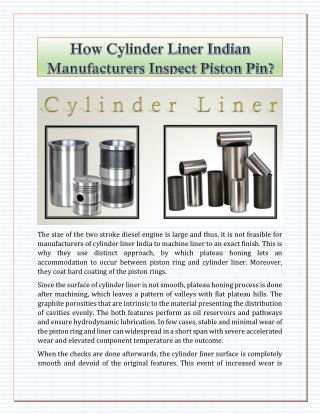 How Cylinder Liner Indian Manufacturers Inspect Piston Pin?