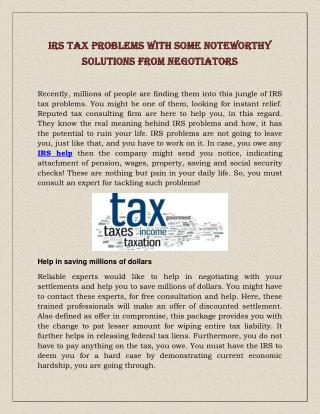 IRS Tax Problems With Some Noteworthy Solutions From Negotiators