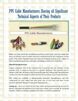 PVC Cable Manufacturers Sharing all Significant Technical Aspects of Their Products