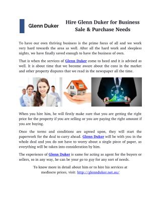 Hire Glenn Duker for Business Sale and Purchase Needs