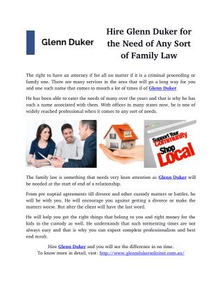 Hire Glenn Duker for the Need of Any Sort of Family Law