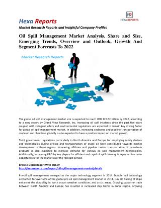 Oil Spill Management Market Size, Emerging Trends and Outlook To 2022: Hexa Reports
