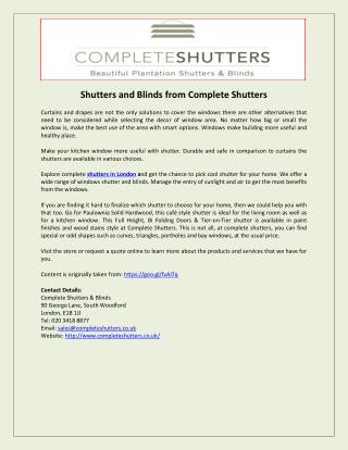 Shutters and Blinds from Complete Shutters