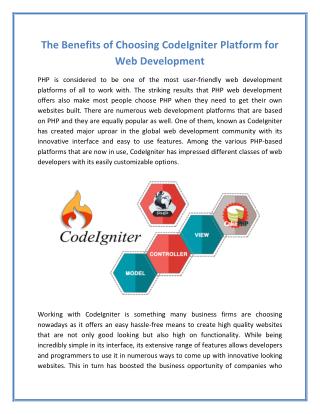 The Benefits of Choosing CodeIgniter Platform for Web Development