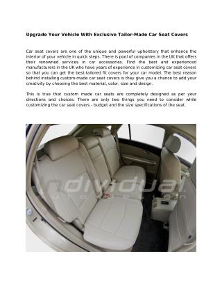 Upgrade Your Vehicle With Exclusive Tailor-Made Car Seat Covers