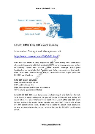 Latest EMC E05-001 Exam Dumps