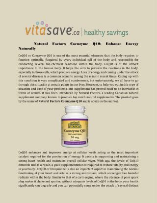 Natural Factors Coenzyme Q10: Enhance Energy Naturally