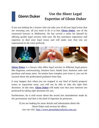 Use the Sheer Legal Expertise of Glenn Duker