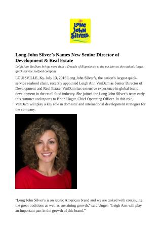 Long John Silver’s Names New Senior Director of Development & Real Estate
