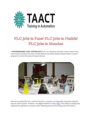 PLC jobs in Pune/ PLC jobs in Nashik/ PLC jobs in Mumbai