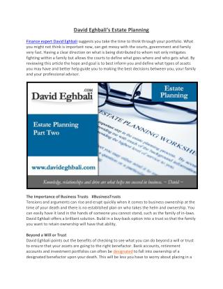 David Eghbali’s Estate Planning