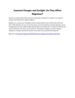 Seasonal Changes and Sunlight: Do They Affect Migraines?