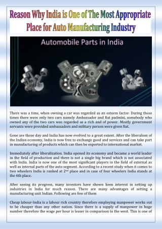 Reason Why India is One of The Most Appropriate Place for Auto Manufacturing Industry