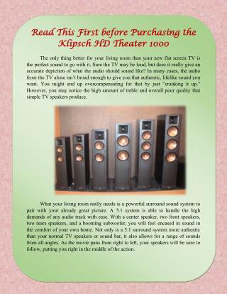 Read This First before Purchasing the Klipsch HD Theater 1000