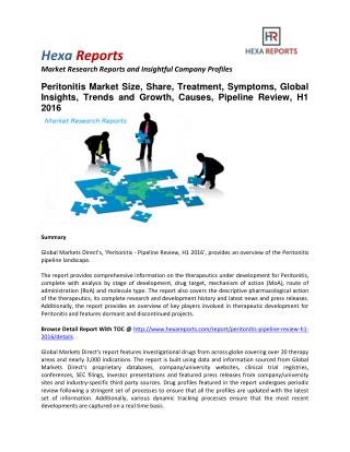 Peritonitis Market Size, Share, Treatment, Symptom and Pipeline Review, H1 2016