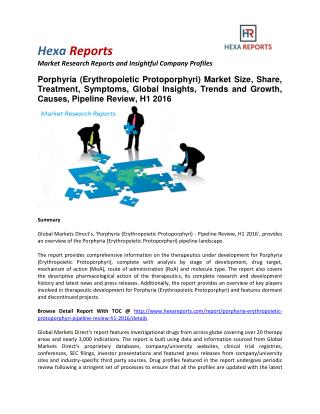 Porphyria (Erythropoietic Protoporphyri) Market Size, Share, Treatment, Symptom and Pipeline Review, H1 2016