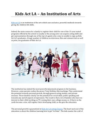 Kids Act LA – An Institution of Arts