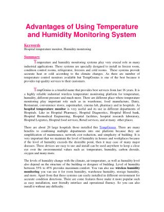 Advantages of Using Temperature and Humidity Monitoring System