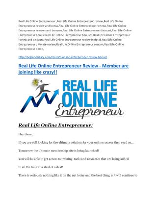 Real Life Online Entrepreneur review in detail – Real Life Online Entrepreneur Massive bonus
