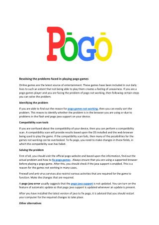 Best Support for Pogo Games support,Best Solution for Pogo not working,Better fix pogo games