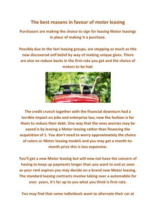 The best reasons in favour of motor leasing