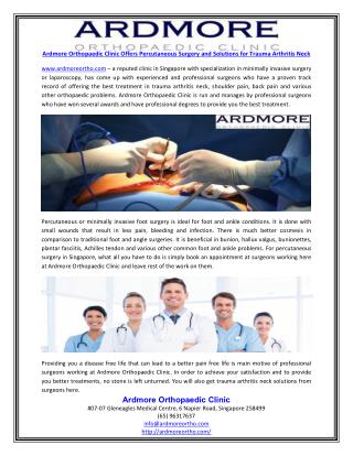 Ardmore Orthopaedic Clinic Offers Percutaneous Surgery and Solutions for Trauma Arthritis Neck