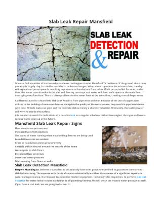 Slab Leak Repair Mansfield TX