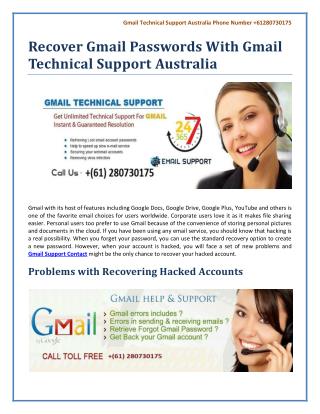 Recover Gmail Passwords With Gmail Technical Support Australia
